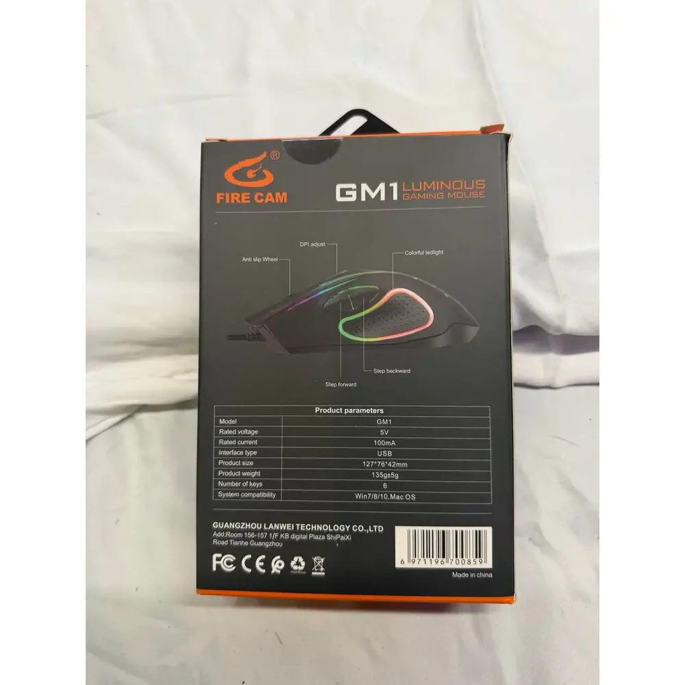 FIRE CAB GM1 Gaming Mouse RGB Lighting – Adjustable DPI – Ergonomic Design – New